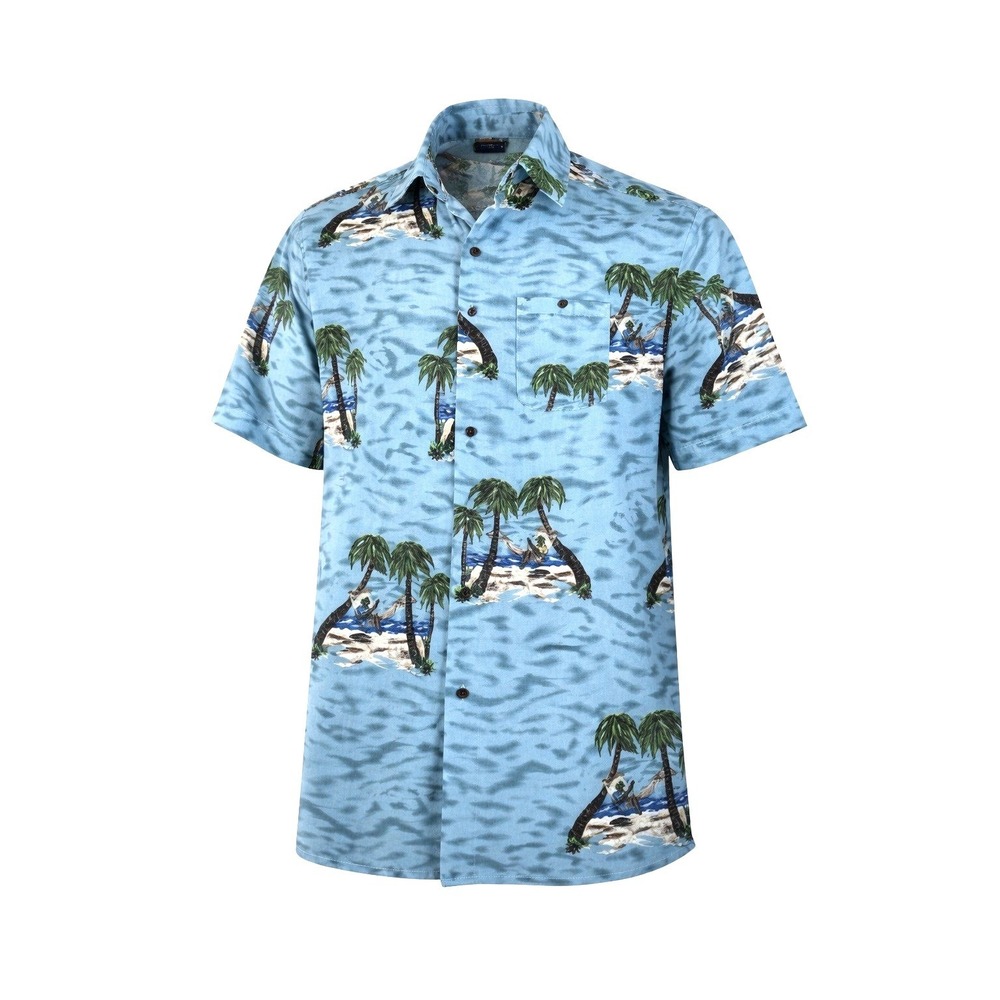 Billion Bay Hawaiian Aloha Shirt Men's Large Blue Tropical Island Button Up